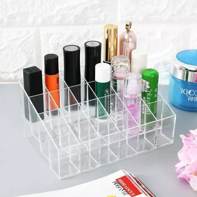 1PC Transparente 24 Rejillas Acrílico Maquillaje Organizador Labios Soporte