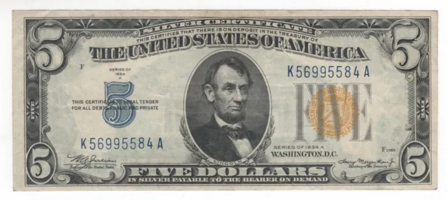 Series of 1934A US Silver Certificate $5, North Africa FR2307 VF/XF Beauty