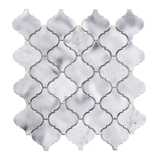 White Calacatta Marble Arabesque Blended Metallic Mosaic Tile Kitchen Backsplash