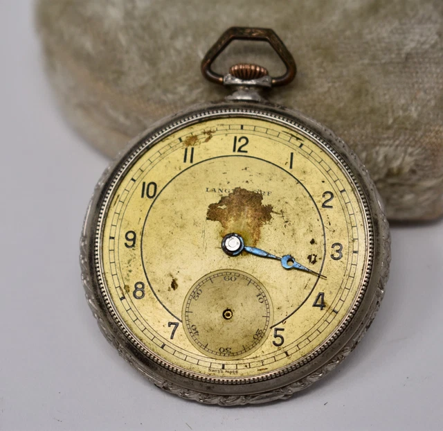 VINTAGE ART DECO 1930s Langendorf Swiss Pocket Watch To Fix WWII