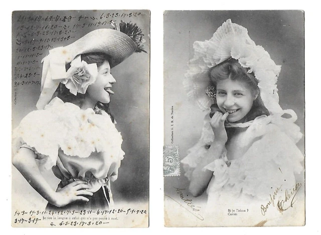 2 CPA 1903 Antique Postcard Portrait of a Lace Girl Love