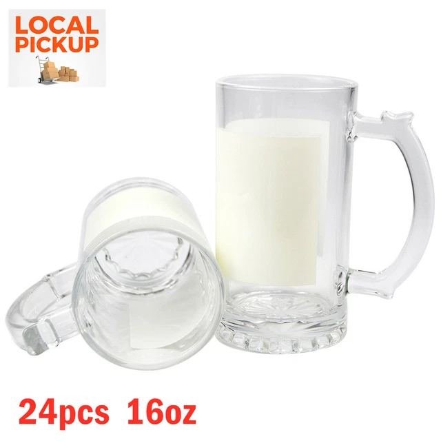CA Pickup-24pcs 16oz Clear Glass Sublimation Blanks Beer Steins Mug with Patch
