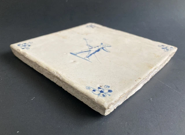 Antique 17th Century Delft Blue and White Hand Painted Dutch Tile Circa 1675 2