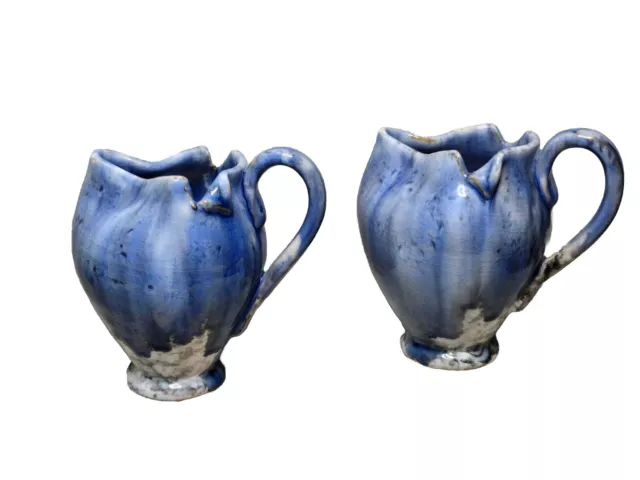 Vintage Italy Luster Drip Glaze Pair Pottery Creamer Blue Mixed Glaze 1605