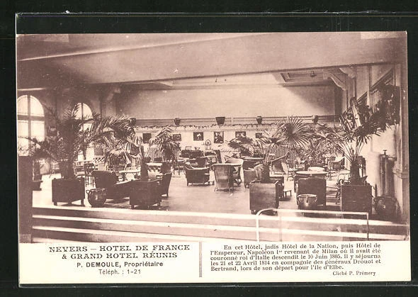 CPA Nevers, Hotel de France & Grand Hotel reunis, vue intérieure