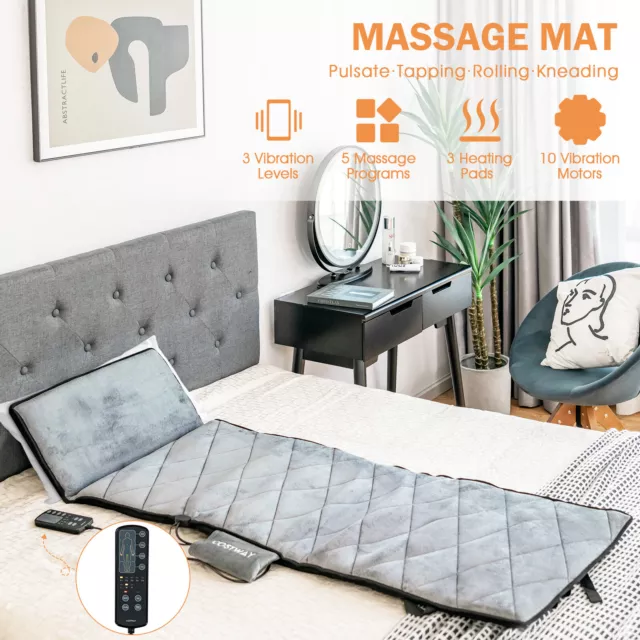 10 Motors Vibration Massage Mat Full Body Heated Lying Pad Back Neck Therapy