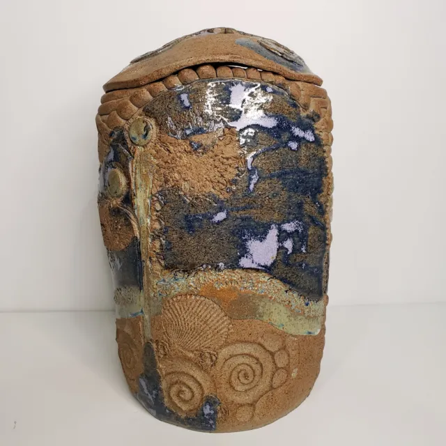VTG Porter Studio Art Pottery Vessel Vase Brutalist Beach Lid Coil 70s MCM Shell