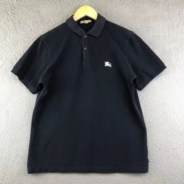 BURBERRY Brit Men M Polo Shirt Short Sleeve T-Shirt Black Cotton Top Casual