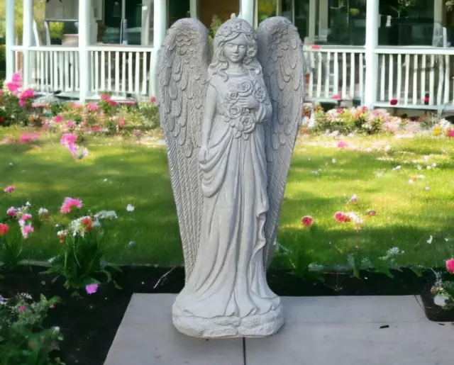 Standing Angel Figure Concrete Girl With Wings Statue Garden Religious Decor 23"