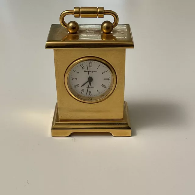 Vintage Miniature Wellington Brass Quartz Carriage Clock In Working Order