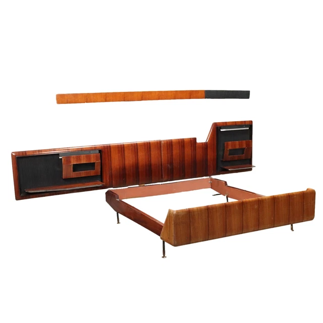 Letto Vintage Italia Anni 60 Impiallacciatura Legno Esotico Metallo Ottone