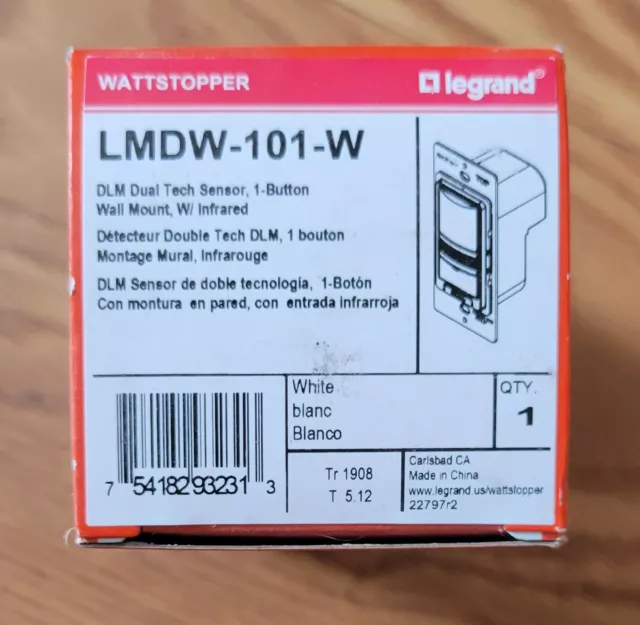 Wattstopper LMDW-101-W DLM Dual Tech Sensor 1-button Wall Mount w/ Infrared