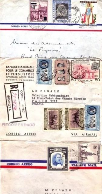 Colombie Lot de 25 env par avion années 50/60 pour Figaro France 3