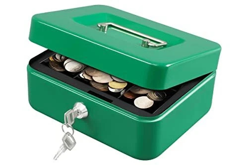 Medium Cash Box with Money Tray,Small Safe Lock Box with Key,Cash