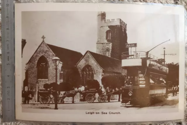 Leigh on Sea Essex Southend Tram Church Vintage Large Picture on Card 15" x 10"