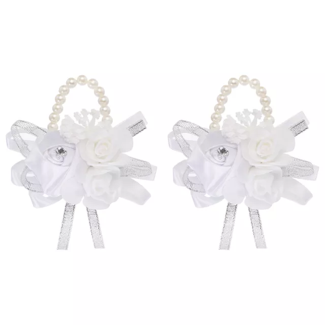 Braccialetti da polso corsetto fiori artificiali confezione da 2 polsi rosa bianchi