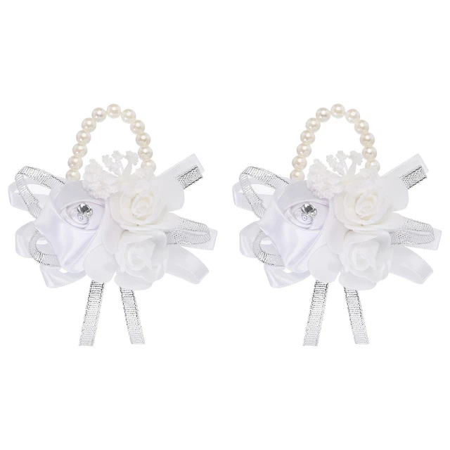 Braccialetti da polso corsetto fiori artificiali confezione da 2 polsi rosa bianchi