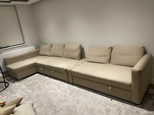 IKEA FRIHETEN Corner Sofa 3 + 2 Seater Double Bed Beige Scs Dfs