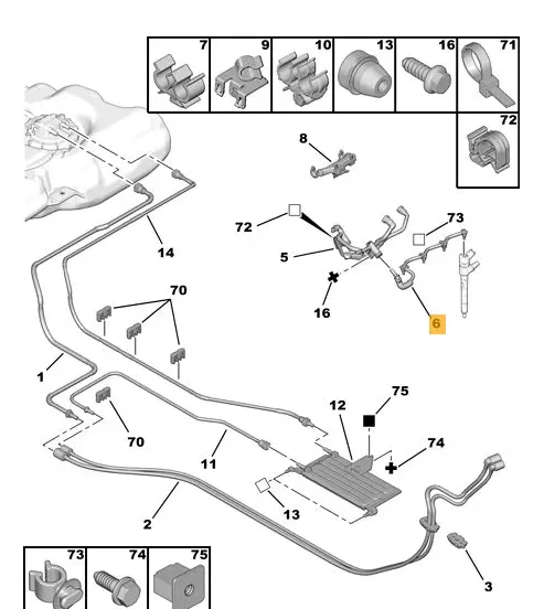 Tuyau de retour Carburant injecteur pour  Peugeot, Citroën  1.6 HDi OEM: 1574.EN 2