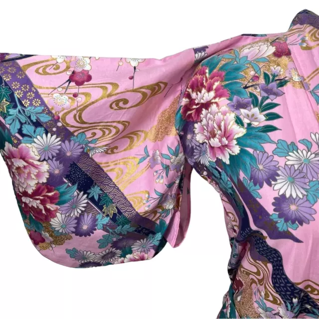 SAKURAI SHOJI MADE In Japan Pink Metallic Gold Floral Geisha Tie Belt ...