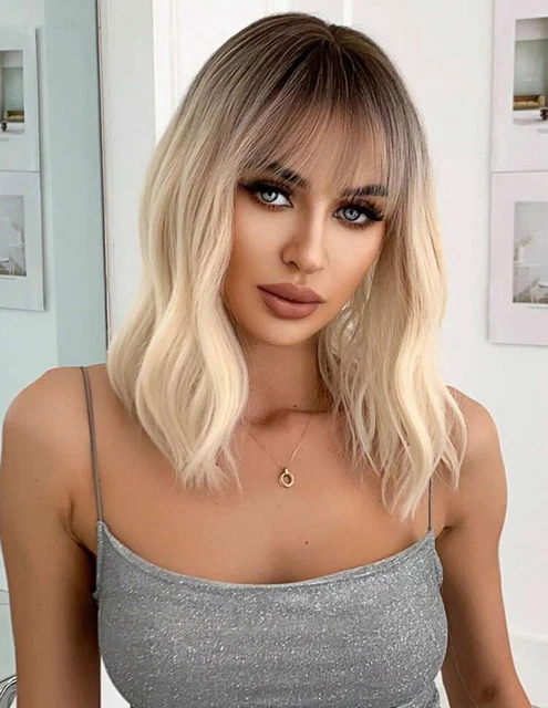 Perruque Blonde Dorée Longue Et Ondulée Pour Femme - Synthétique Avec Frange Et 4 Bonnets