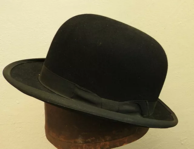 Original Vintage Gentlemen's A.J.White Black Felt Bowler Hat Size Small (5285)