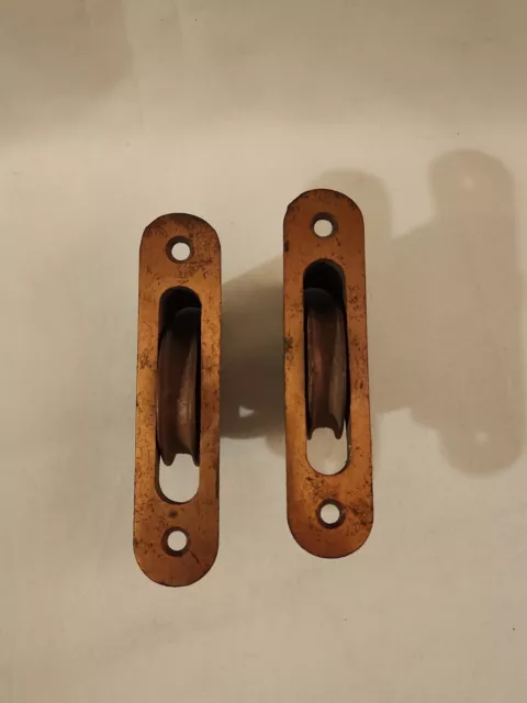 Pair of Antique Salvage Window Cast Iron Sash Pulley with Brass/Copper Finish