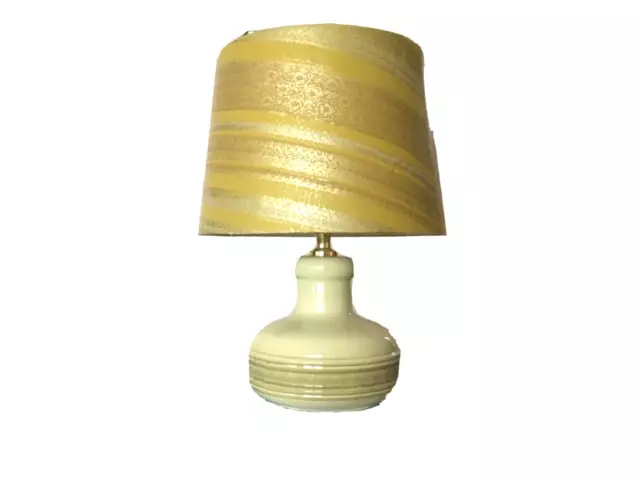 Retro vintage MCM green and gold ceramic table lamp with shade