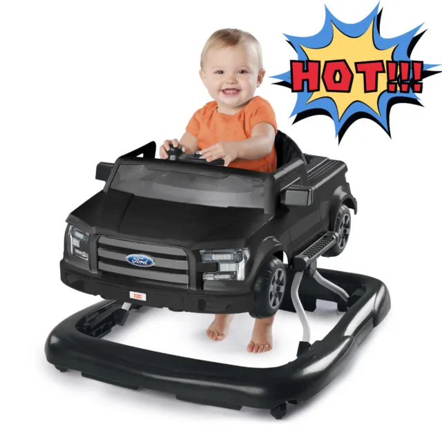 Ford F-150 4-In-1 Agate Black Baby Activity Center & Push Walker with Removable