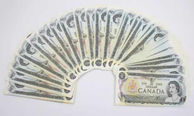 100x 1973 Canada $1 banknotes many consecutive runs  UNC to Choice UNC