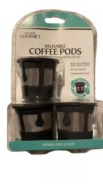 Reusable Eco-Friendly Easy to Clean Coffee or Tea 3 Pods w/ Free Scoop