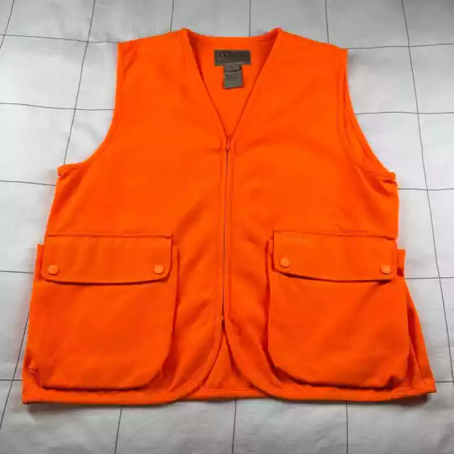 L.L.Bean Vest Mens Small Regular Orange Bright Hunting Game Full Zip Pocket