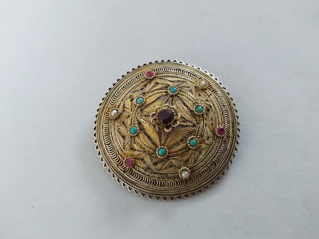 Ancienne Broche En Argent Massif Filigrané & Art Nouveau Vers 1900