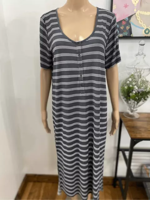 Lucky Brand Dress Striped High- Low MIDI T-Shirt Raw Hem Womens Size Large