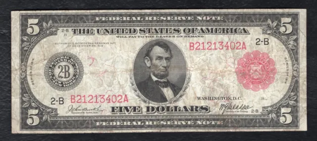 FR. 833a 1914 $5 RED SEAL FRN FEDERAL RESERVE NOTE NEW YORK, NY VERY FINE
