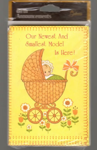 Vintage Baby Birth Announcements Boy Girl 8 Ct Yellow Orange Retro Gibson Buggy