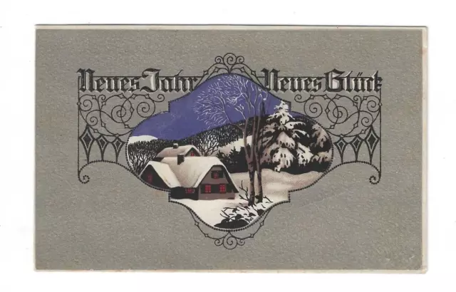 alte AK von 1915, Neujahr, Prägekarte, Feldpost, Jugendstil, Winterlandschaft