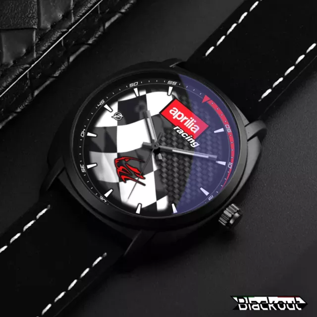 Orologio da Polso Nero Opaco in Acciaio e Pelle Aprilia Racing Gadget RSV4 Watch 3