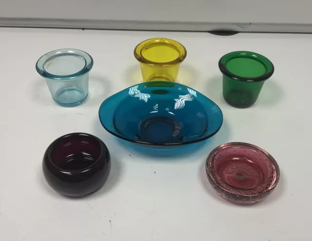 Job Lot Of 6 Hand Blown Coloured Glass Candleholders Job Lot Of 6 Hand Blown Coloured Glass Candleholders