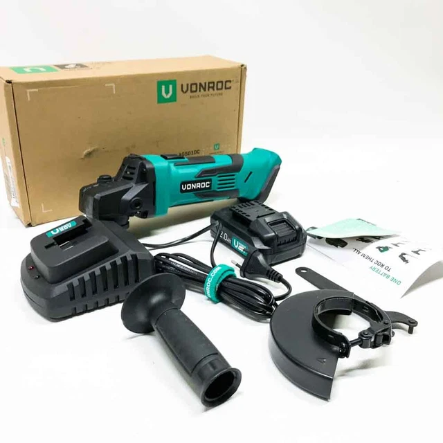 Smerigliatrice angolare a batteria Vonroc VPower 20 V, 2,0 Ah - 115 mm - set completo con batteria,