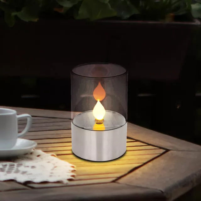 Solarkerze Teelicht Außenleuchte Feuereffekt LED Gartendeko Tischlampe Windlicht