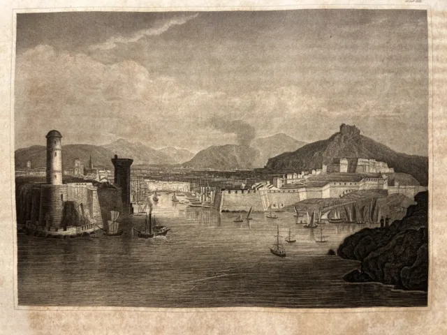 Antique Copperplate 1847 Marseille France Sea Port Vintage Illustration