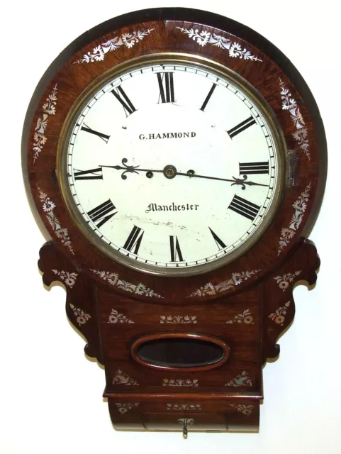 Antique ROSEWOOD Mother of Pearl TWIN Fusee Drop Dial Clock HAMMON MANCHESTER