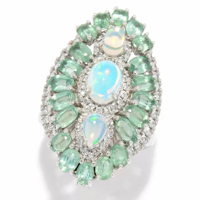 Meher's Jewelry Ethiopian Opal & Mint Kyanite Gemstone Sterling Silver Ring