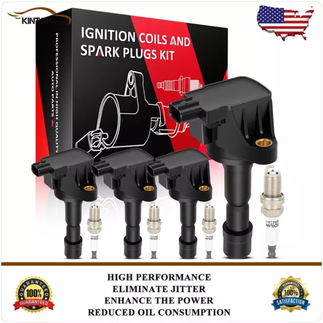 4 Ignition Coil & Spark Plug Kits For Honda FIT 1.5L l4 2009 2010 2011 2012 2013