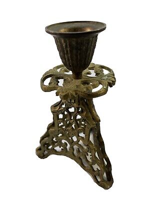 Boho Eclectic Candle Holder, Vintage, Brass, Ornate Candleabrum, Scroll, Decor
