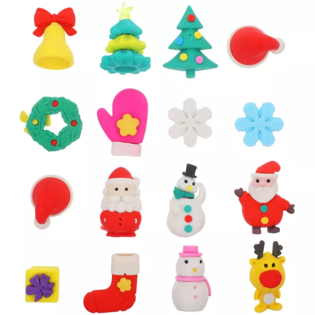 2 Set Child Christmas Stationery Gift Kids Cartoon Erasers Santa Claus Pencil