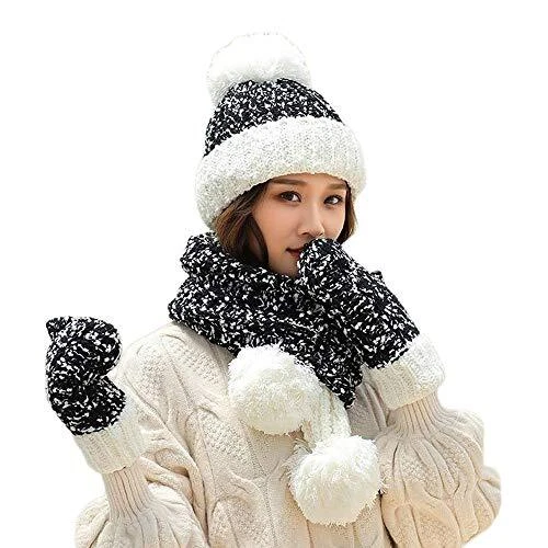 Cálido gorro de invierno, bufanda y guantes para el frío otoño.