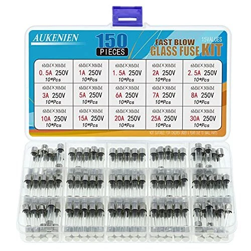 AUKENIEN 15 Valeurs 150 Pièces 250V 6x30mm Fusible Verre 0,5A 1A 1,5A 2A 2,5A 3A