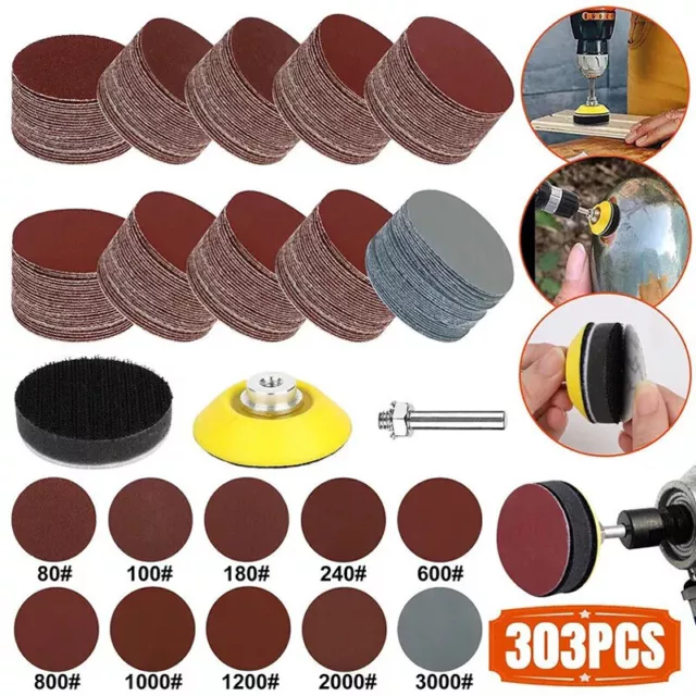 303PCS 2Inch Sanding Discs Pad Kit for Drill Grinder Rotary Tools + Backing Pad